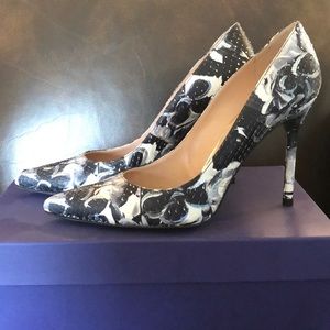 Stuart Weitzman “Nouveau” Floral Python Heels